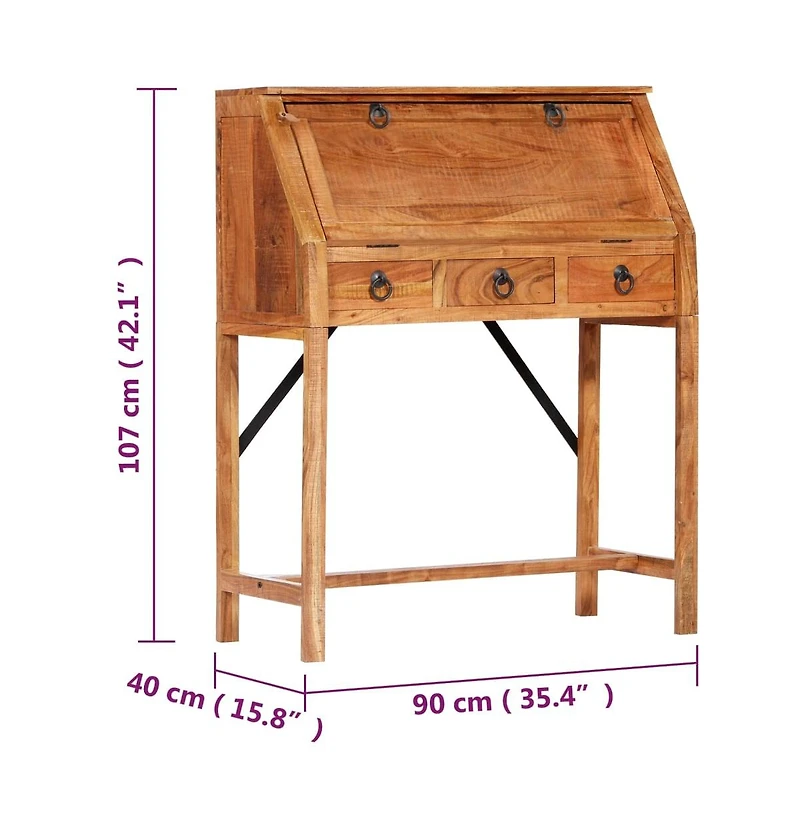 Writing Desk 17.8"x15.7"x42.1" Solid Acacia Wood