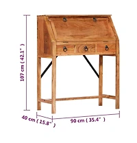 Writing Desk 17.8"x15.7"x42.1" Solid Acacia Wood