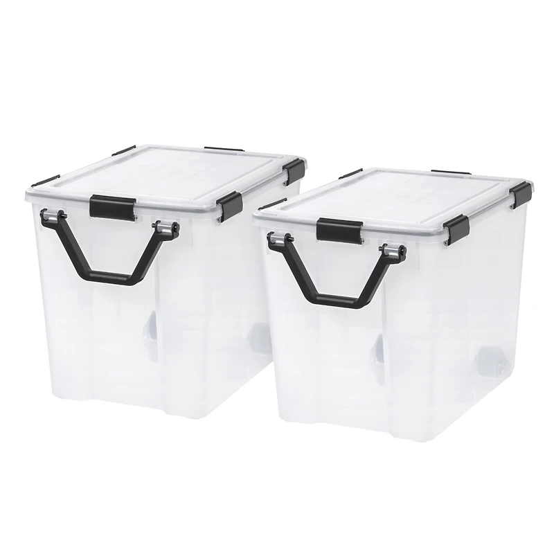 Iris Usa 106qt Weatherpro Wheeled Plastic Storage Bin with Seal Latching Lid and 6Buckles