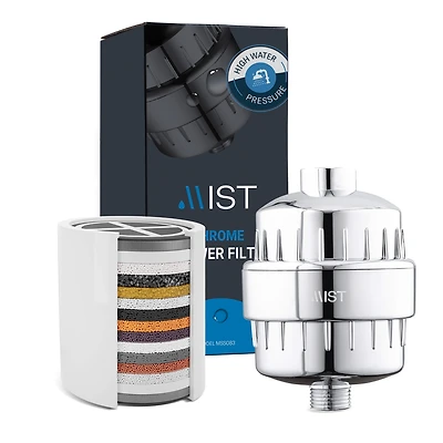 Mist Water Softening Chrome Shower Filter, Filter Cartridge, 15 Stage Filtration System Removes Chlorine Fluoride, Bad Odor, Reduces Dry Itchy Skin Da