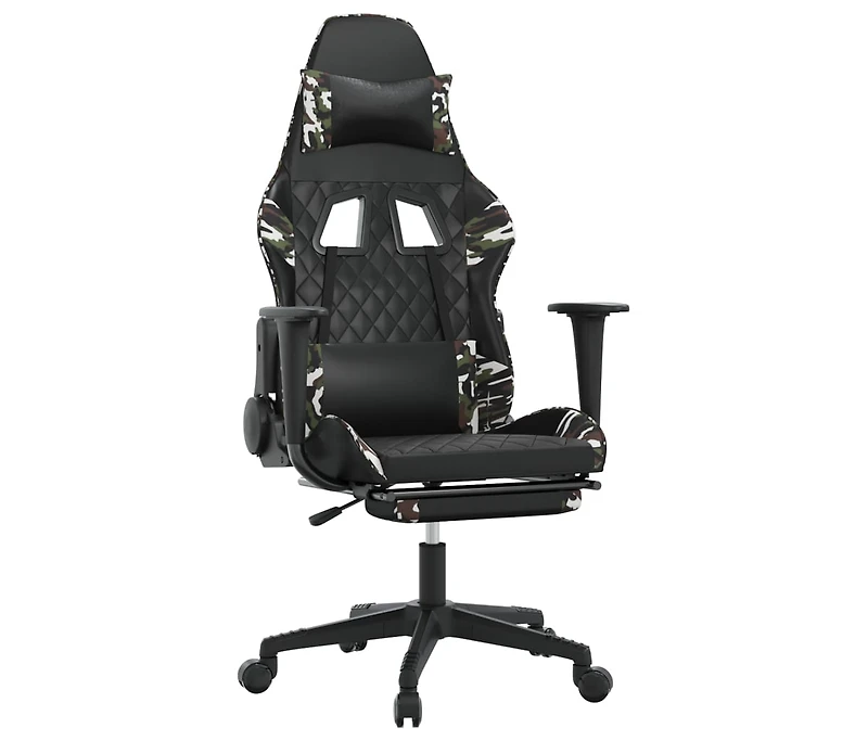 vidaXL Gaming Chair with Footrest Black and Camouflage Faux Leather