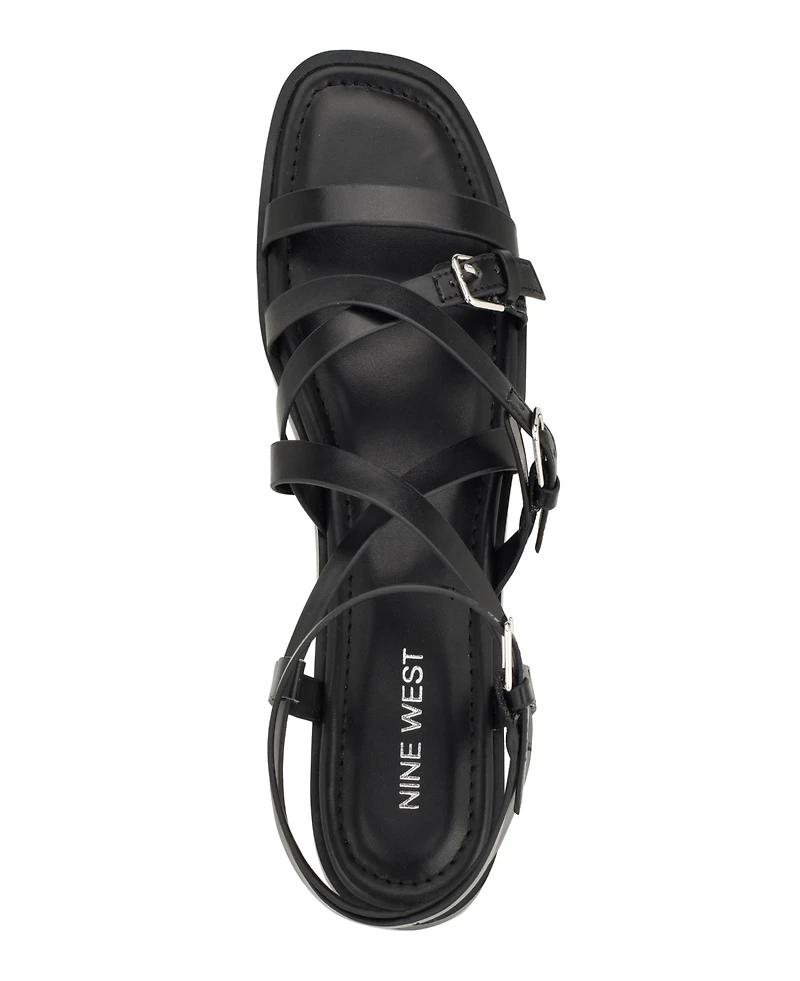 Nine West Women's Rulen Square Toe Strappy Flat Sandals