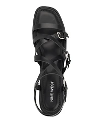 Nine West Women's Rulen Square Toe Strappy Flat Sandals