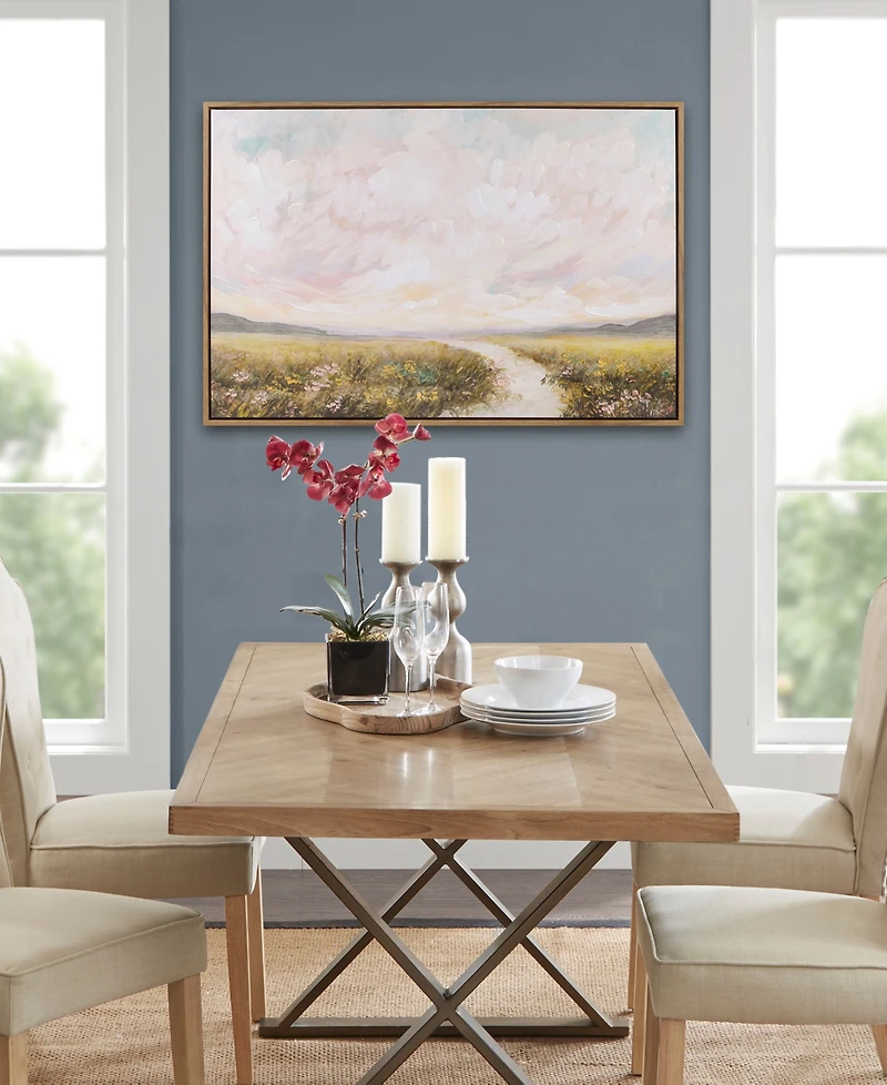 Madison Park Peaceful River Hand Embellished Framed Canvas Abstract Landscape Wall Art