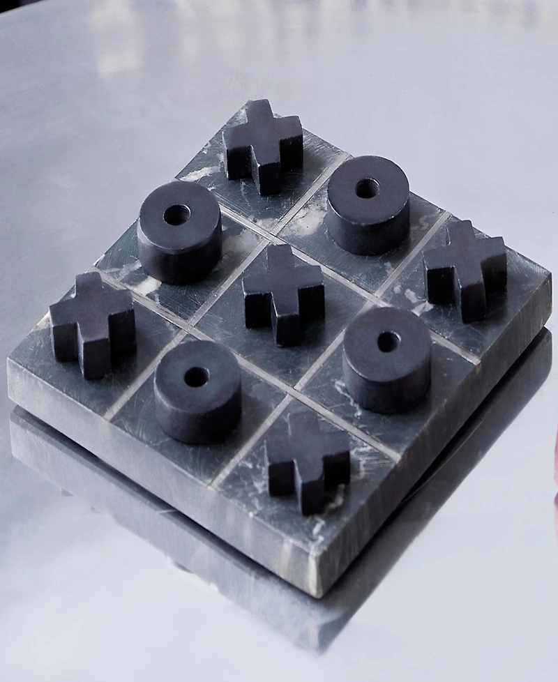 Rosemary Lane Marble Tic Tac Toe Game Set with Gold-Tone or Silver-Tone Inlay, 6" x 6" x 1"