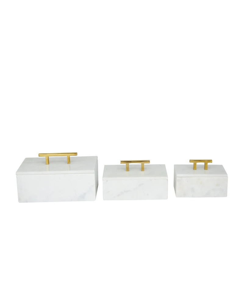 Rosemary Lane Real Marble Box with Gold-Tone Handle Set of 3 - 12", 10", 8" W