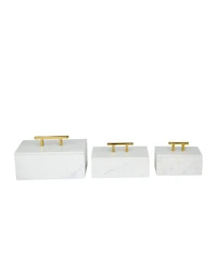 Rosemary Lane Real Marble Box with Gold-Tone Handle Set of 3 - 12", 10", 8" W