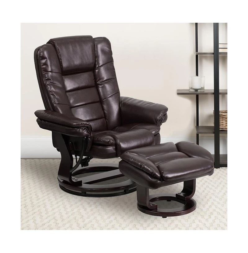 Multi-Position Stitched Recliner & Ottoman With Swivel Base