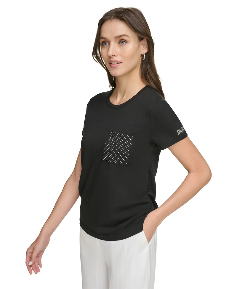 Dkny Women's Studded Pocket Short-Sleeve Shirt
