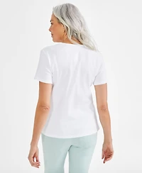 Style & Co Women's Cotton Short Sleeve V-Neck Top, Exclusively at Macy's