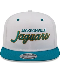 Men's New Era White, Teal Distressed Jacksonville Jaguars Sparky Original 9FIFTY Snapback Hat