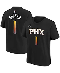 Big Boys Jordan Devin Booker Black Phoenix Suns Statement Edition Name and Number Player T-shirt