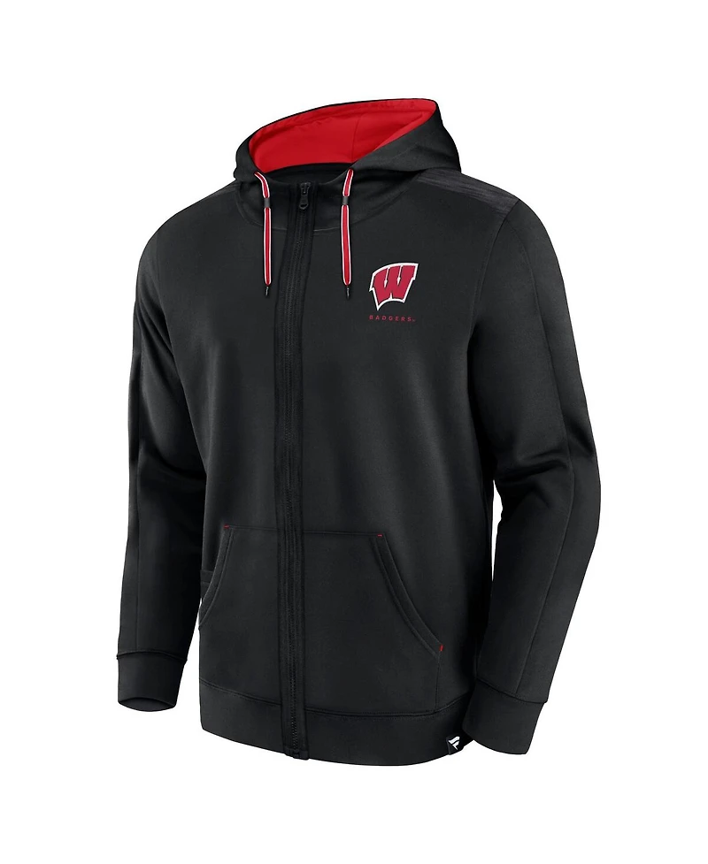 Men's Fanatics Black Wisconsin Badgers Power Index Full-Zip Hoodie
