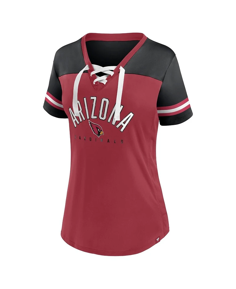 Women's Fanatics Cardinal, Black Arizona Cardinals Blitz and Glam Lace-Up V-Neck Jersey T-shirt