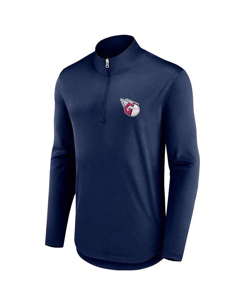 Men's Fanatics Navy Cleveland Guardians Quarterback Quarter-Zip Top