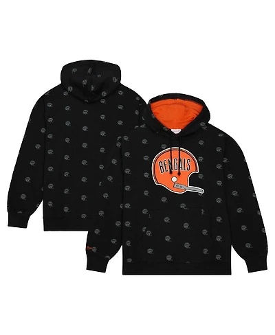 Men's Mitchell & Ness Black Cincinnati Bengals Allover Print Fleece Pullover Hoodie