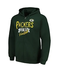 Men's Starter Green Distressed Bay Packers Domestic Post Season Full-Zip Hoodie