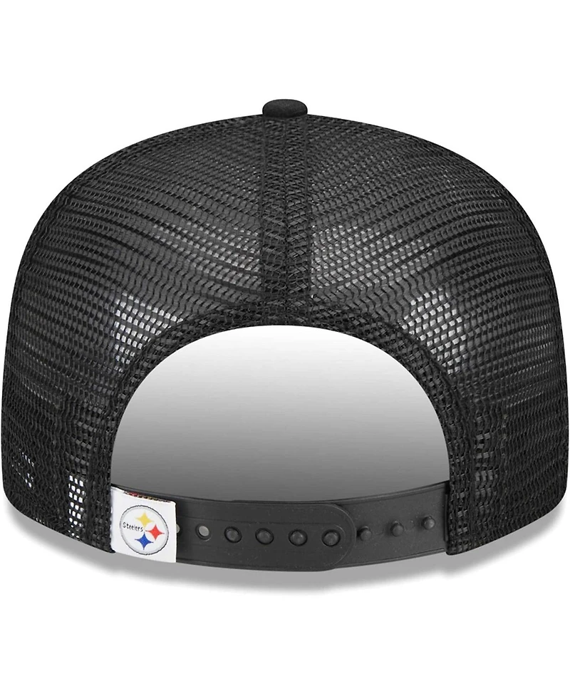 Youth Boys and Girls New Era Black Pittsburgh Steelers Main Trucker 9FIFTY Snapback Hat