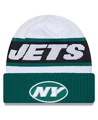 Men's New Era White, Green New York Jets 2023 Sideline Tech Cuffed Knit Hat