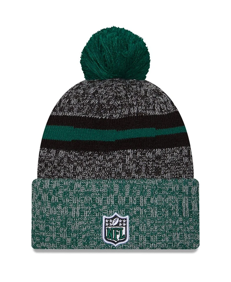 Men's New Era Black, Green New York Jets 2023 Sideline Sport Cuffed Pom Knit Hat