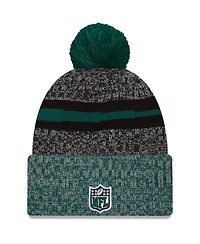 Men's New Era Black, Green New York Jets 2023 Sideline Sport Cuffed Pom Knit Hat