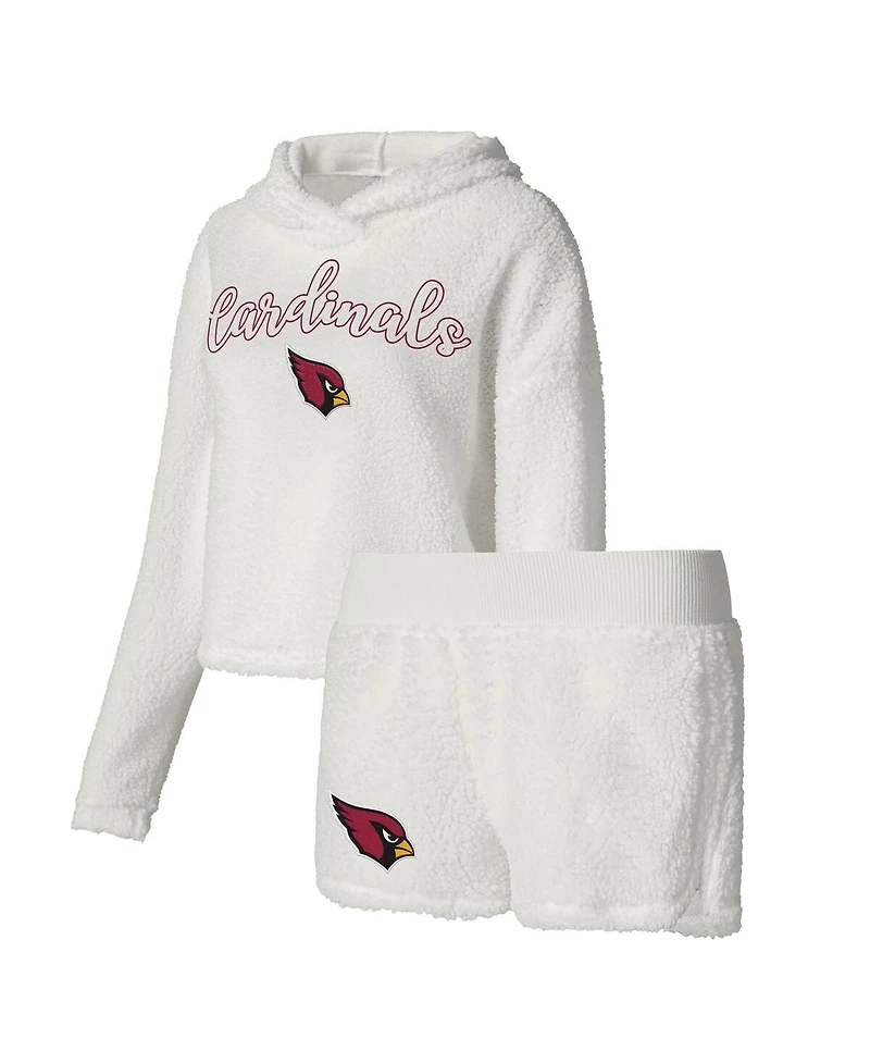 Women's Concepts Sport White Arizona Cardinals Fluffy Pullover Sweatshirt and Shorts Sleep Set