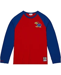 Men's Mitchell & Ness Red Kansas Jayhawks Legendary Slub Raglan Long Sleeve T-shirt