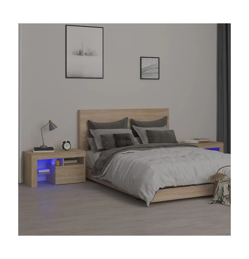 Bedside Cabinets 2 pcs with Led Lights Sonoma Oak 27.6"x14.4"x15.7"