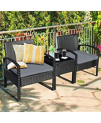 3 Pieces Outdoor Rattan Patio Conversation Set with Seat Cushions