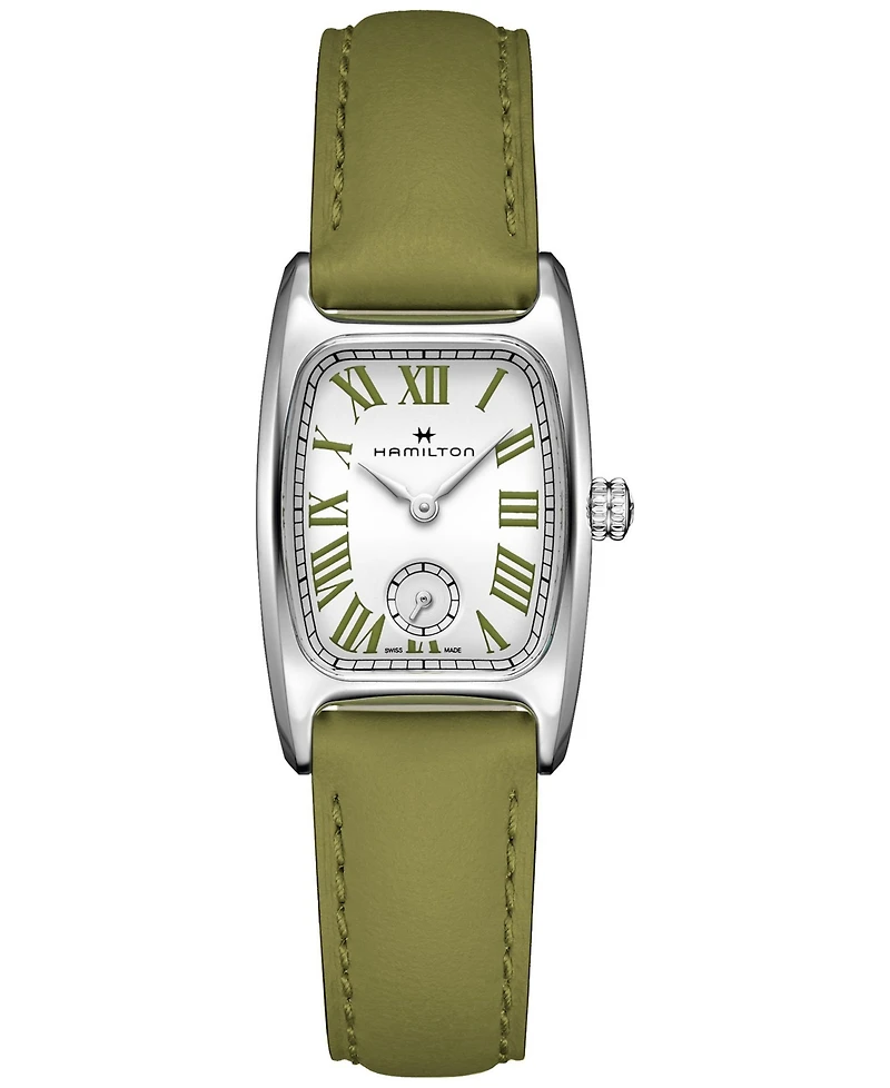 Hamilton Women's Swiss American Classic Small Second Green Leather Strap Watch 24x27mm