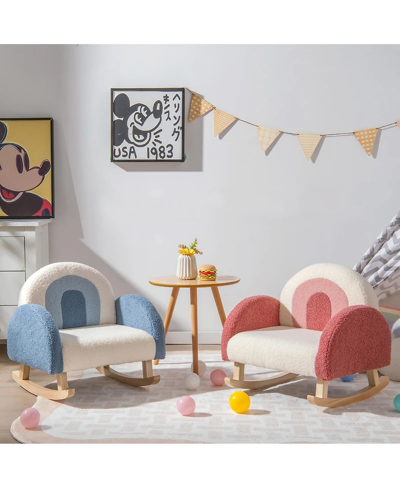 Kids Rocking Chair Children Armchair Velvet Upholstered Sofa w/ Solid Wood Legs