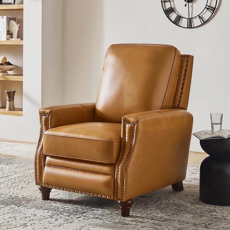 Bellino Modern Genuine Leather Recliner with Nailhead Trim