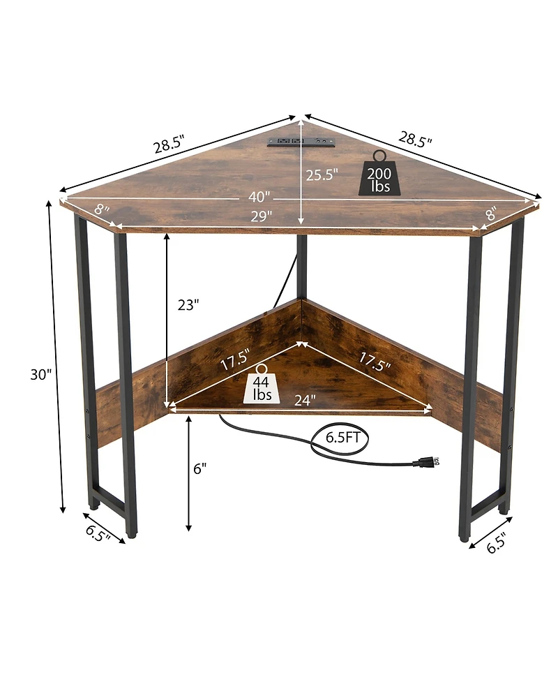 Triangle Computer Desk Corner Desk Home Office w/Power Outlets Usb Ports