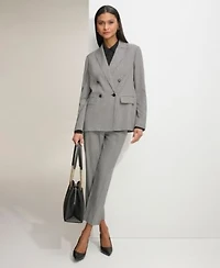 Karl Lagerfeld Womens Gingham Double Breasted Blazer Ruffled Blouse Gingham Straight Leg Pants
