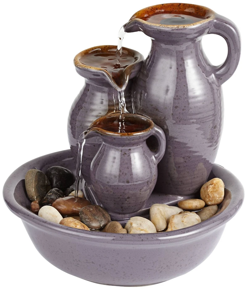 Triple Jug 8 1/4" High Small Zen Modern Indoor Outdoor Decor Ceramic Tabletop Fountain Outside Garden Patio