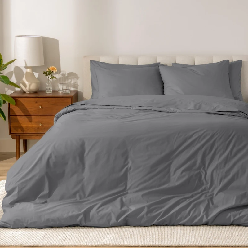 Bare Home Organic Cotton Percale Duvet Cover Set Full/Queen
