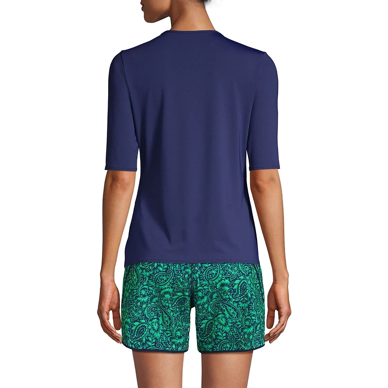 Lands' End Women's SunShade Upf 50 Elbow Sleeve Relaxed Rash Guard