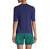 Lands' End Women's SunShade Upf 50 Elbow Sleeve Relaxed Rash Guard