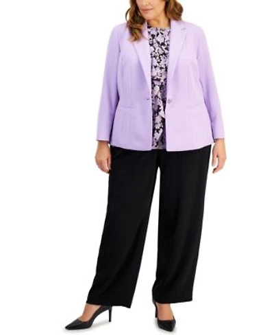 Kasper Plus Size Stretch Crepe Jacket Ruffled Blouse Pants