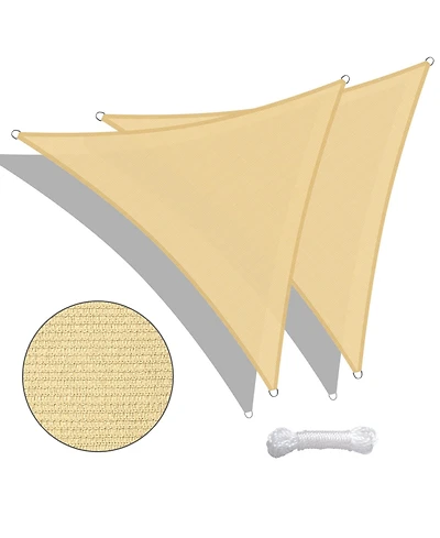 2 Pack 11 Ft 97% Uv Block Hdpe Triangle Sun Shade Sail Canopy Outdoor Cover Net