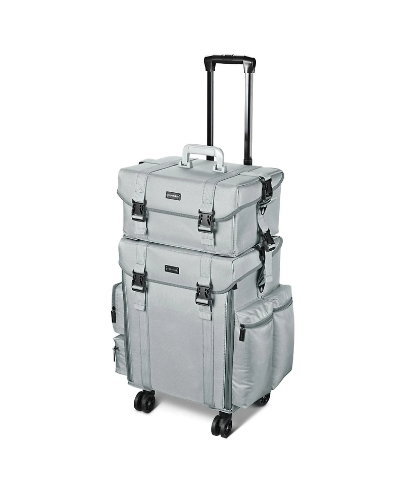 Byootique Grey 2in1 Rolling Makeup Case Soft Sided Cosmetic Organizer Drawers