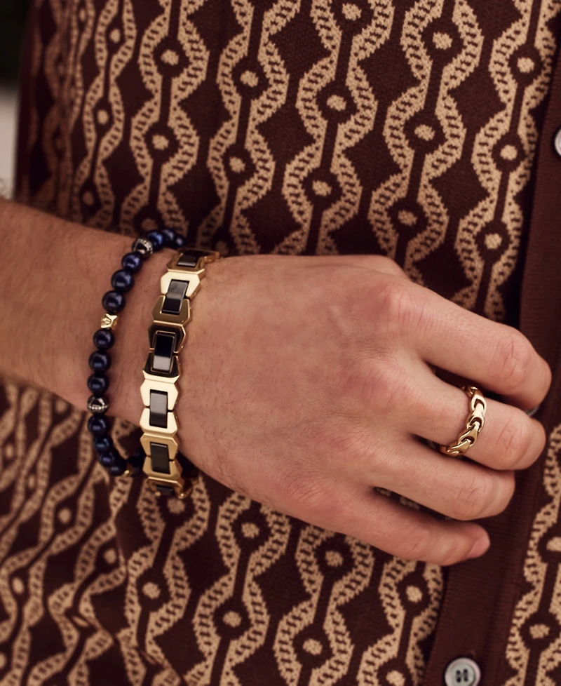 Bulova Men's Icon Black Ceramic Bracelet in Gold Ion-Plated Stainless Steel