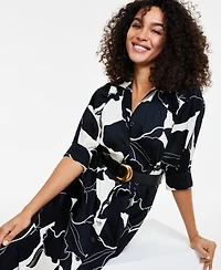 Donna Karan New York Women's Printed Faux-Leather Belt Midi Shirtdress
