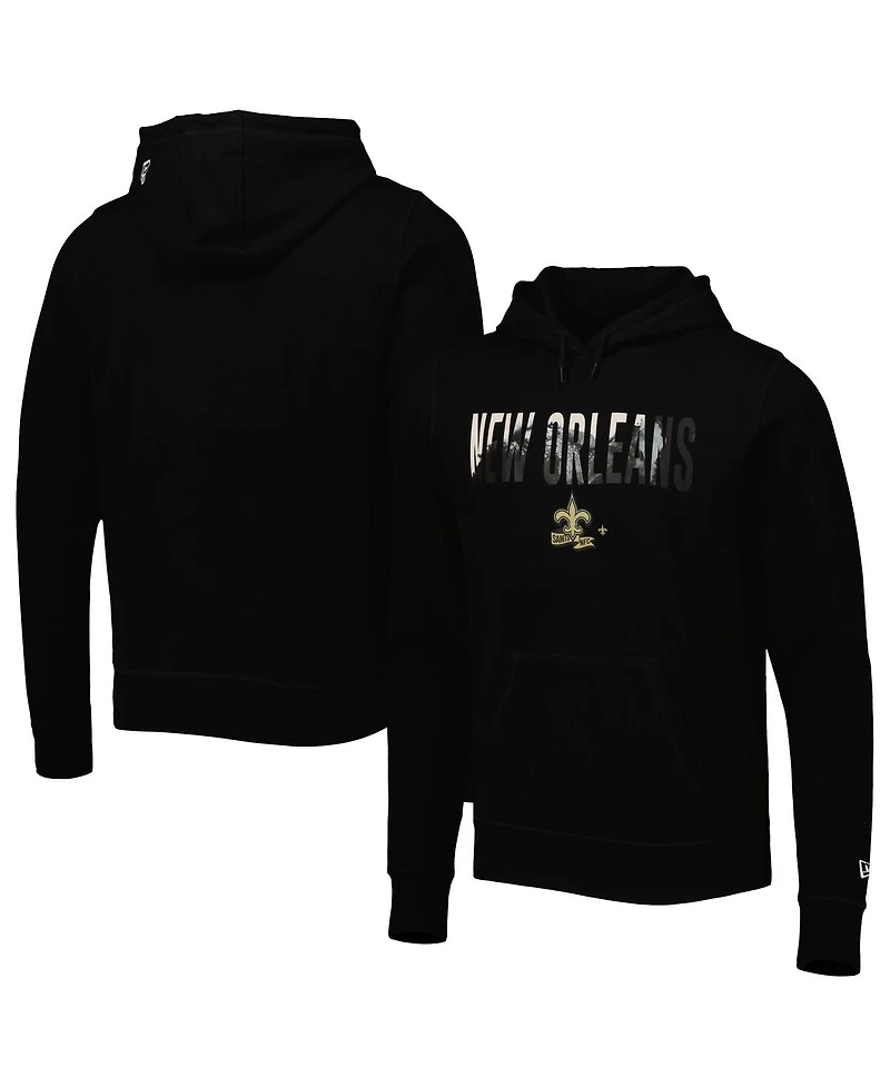 Men's New Era Black New Orleans Saints Ink Dye Pullover Hoodie