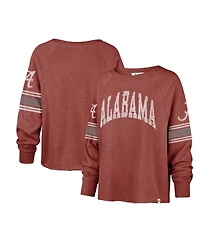 Women's '47 Brand Crimson Distressed Alabama Tide Allie Modest Raglan Long Sleeve Cropped T-shirt