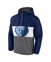 Men's Fanatics Navy, Gray Memphis Grizzlies Anorak Flagrant Foul Color-Block Raglan Hoodie Half-Zip Jacket