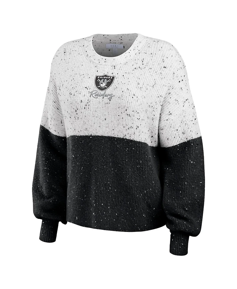 Women's Wear by Erin Andrews White, Black Las Vegas Raiders Color-Block Pullover Sweater