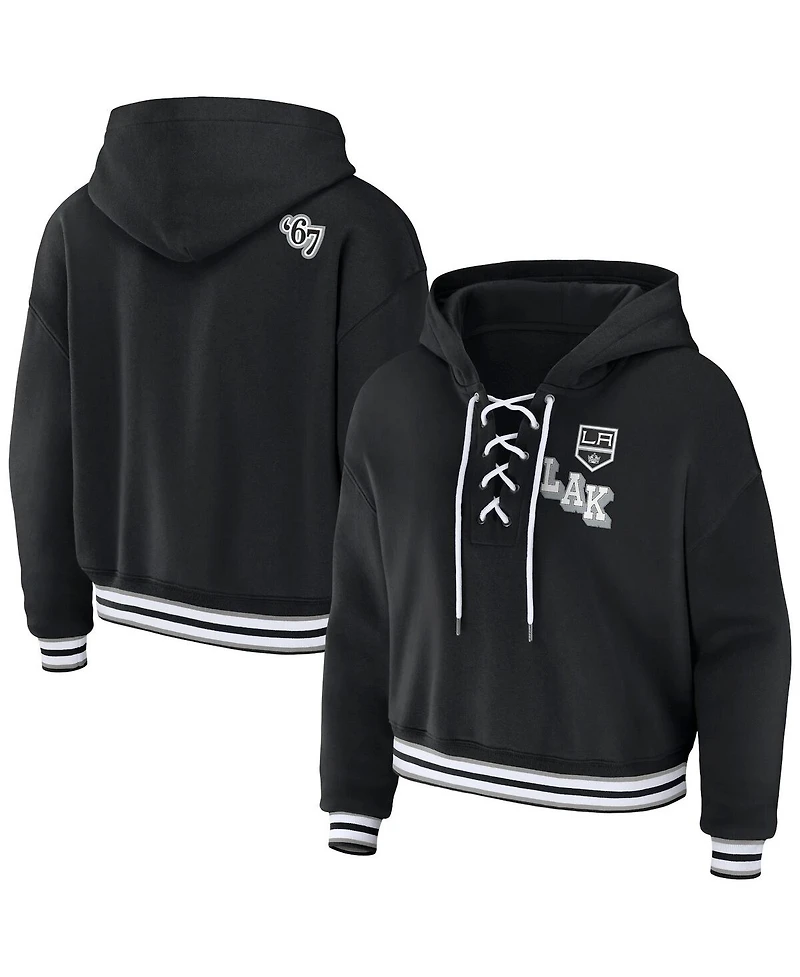 Women's Wear by Erin Andrews Black Los Angeles Kings Lace-Up Pullover Hoodie