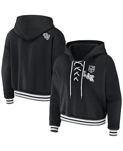 Women's Wear by Erin Andrews Black Los Angeles Kings Lace-Up Pullover Hoodie