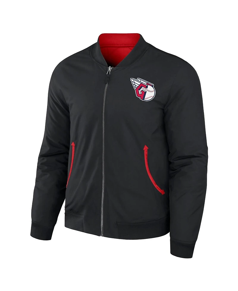 Men's Darius Rucker Collection by Fanatics Black, Red Cleveland Guardians Reversible Full-Zip Bomber Jacket